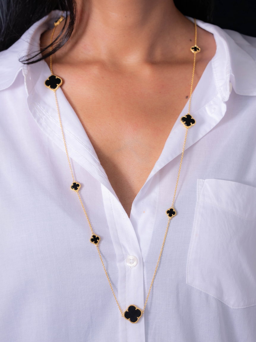 Black Onyx Clover Chain