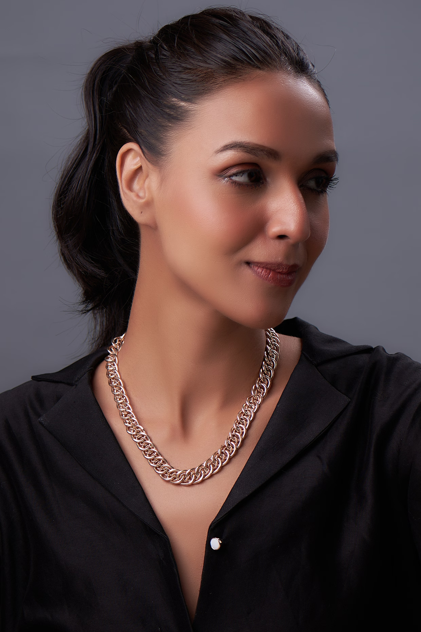 Classic Silver thick Rose Chain with Gold finish