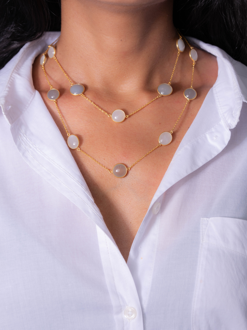 White Grey Moontstone Chain