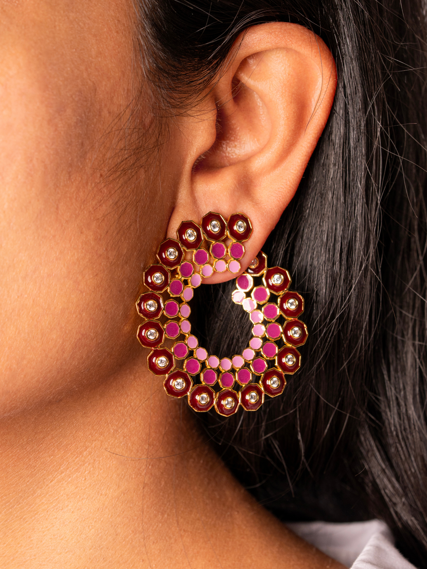 Elin Pink Enamel Stetement Hoops