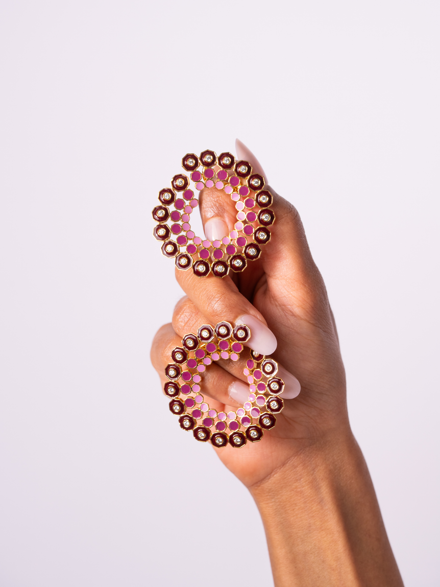 Elin Pink Enamel Stetement Hoops