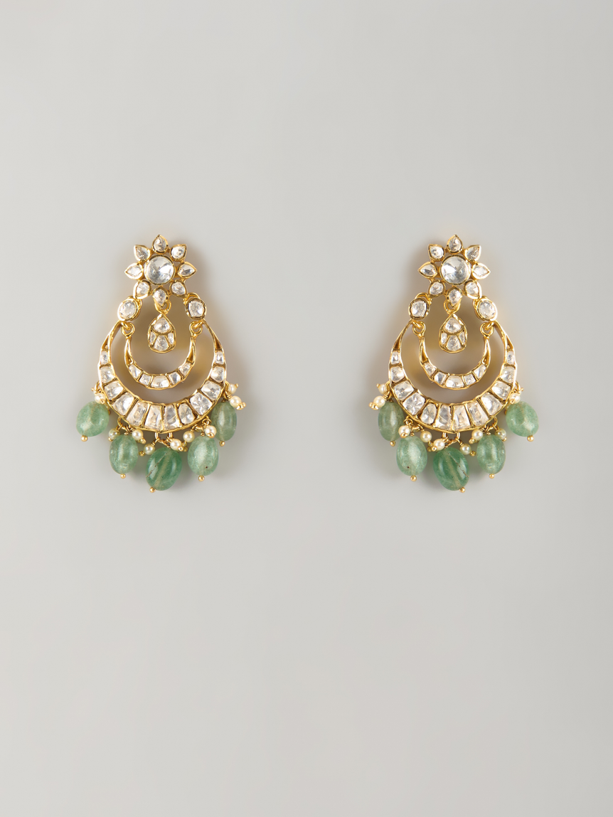 Floral Chaandbali with green beads