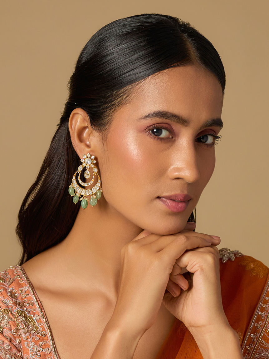 Floral Chaandbali with green beads