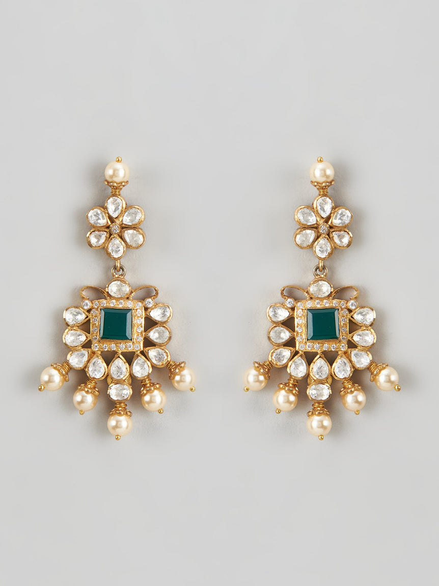 Aditri Moissanite Earrings with Pearls and Stones