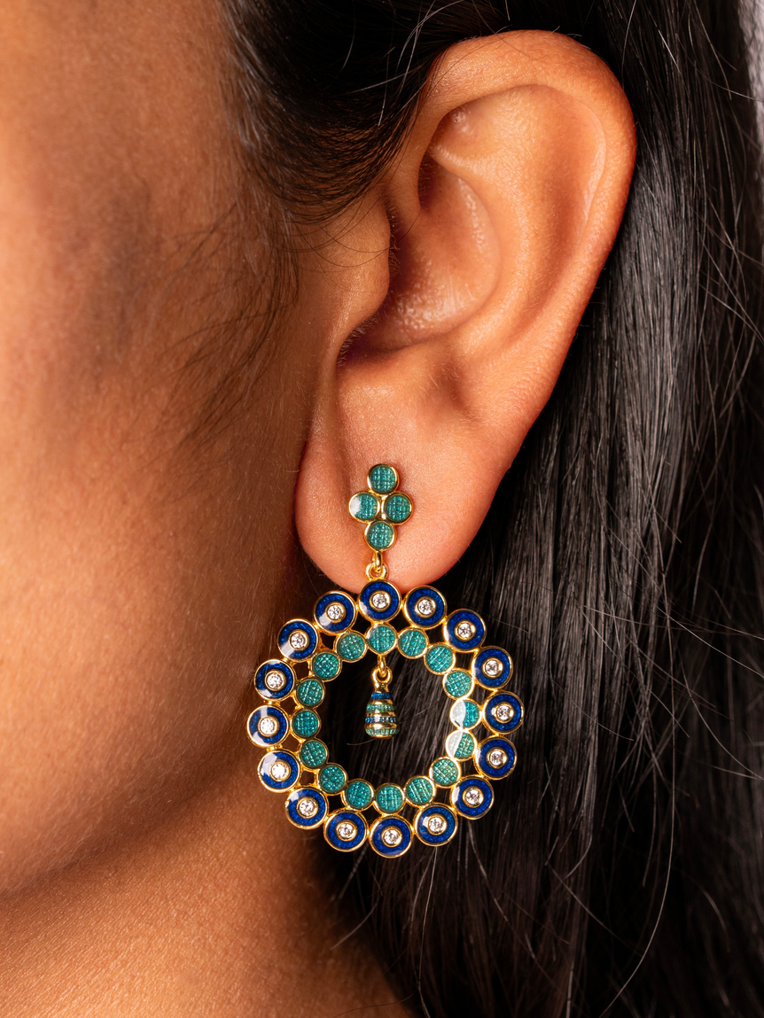 Circ Blue Enamel Earrings
