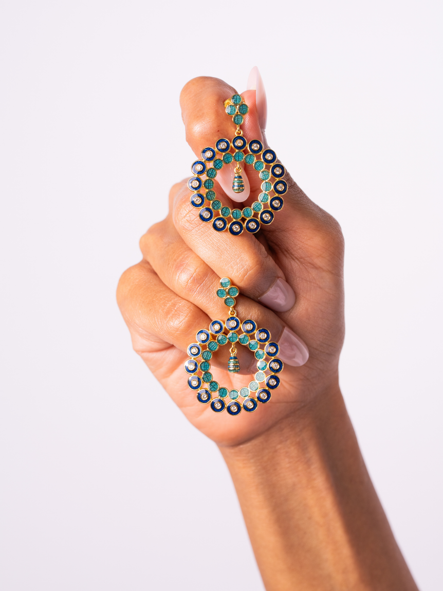 Circ Blue Enamel Earrings