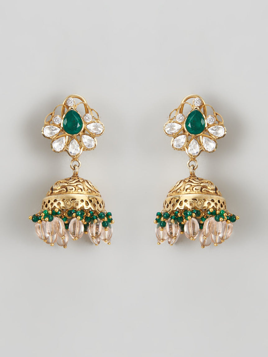 Sukhi Nakshi Moissanite Jhumkas with Beads and Stones