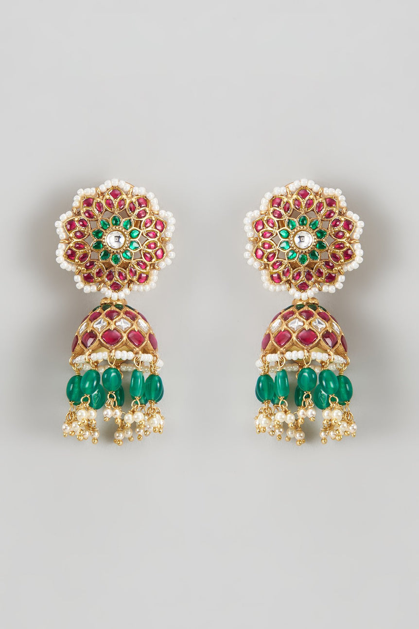 Apsara Kundan Jhumkas with Pearls and Beads