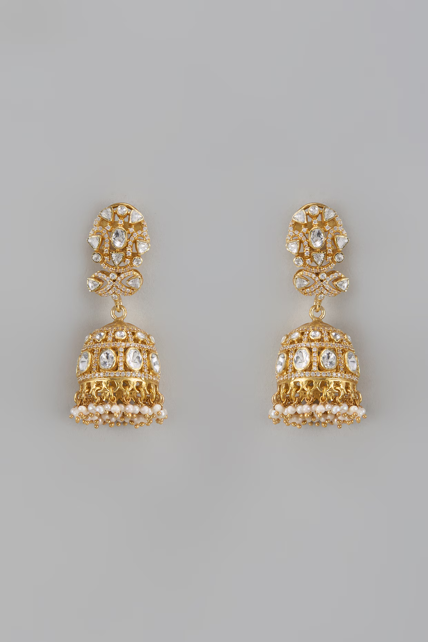 Misa Moissanite Jhumkas with Pearls