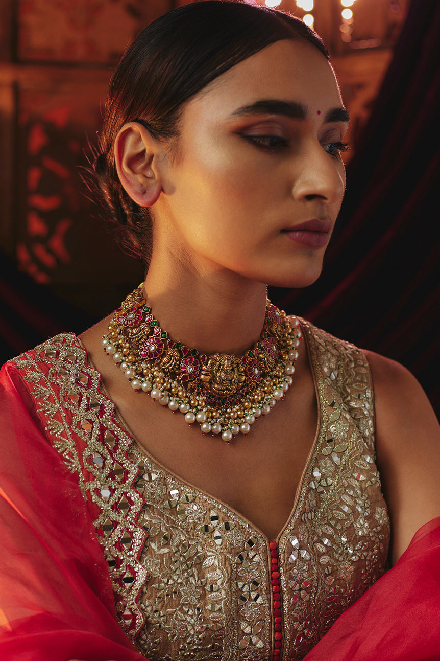 Ghazal Nakshi Kundan Necklace with Pearls