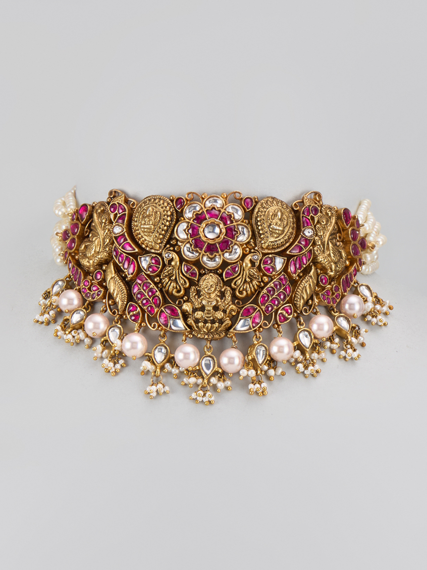 Siyum Nakshi Kundana Choker with Pearls
