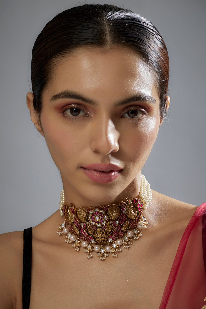 Siyum Nakshi Kundana Choker with Pearls