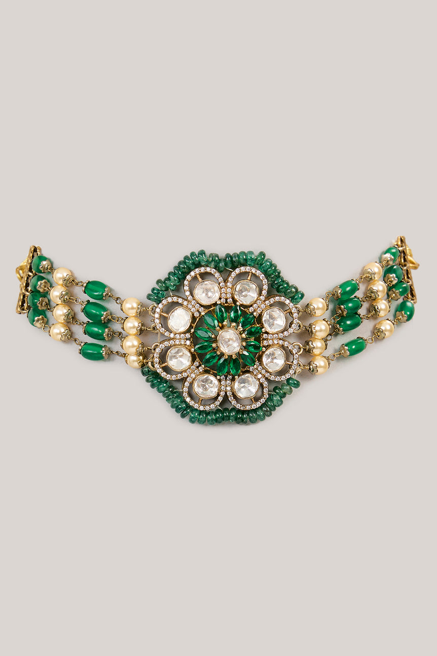 Chakori Green Moissanite Necklace with pearls