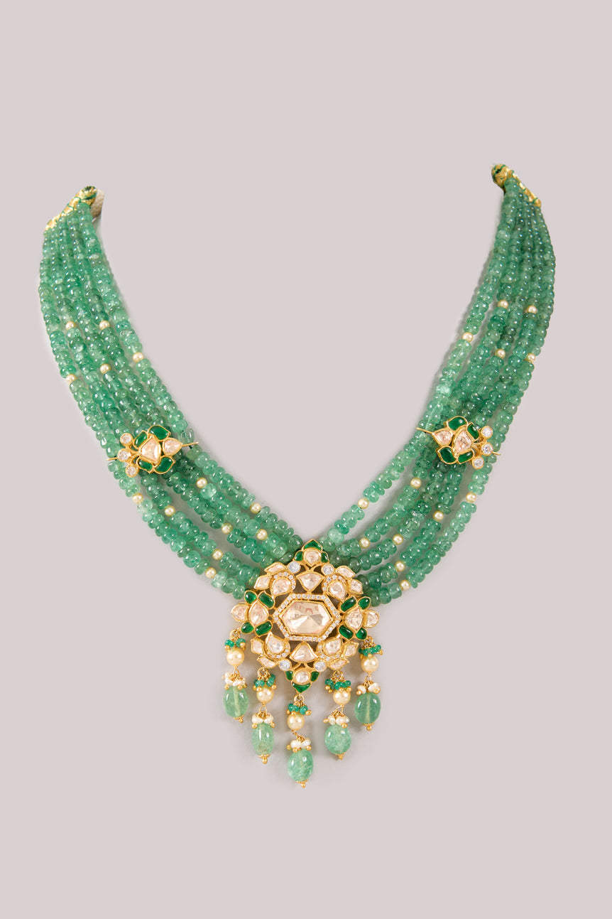 Panna Moissanite Bead Necklace