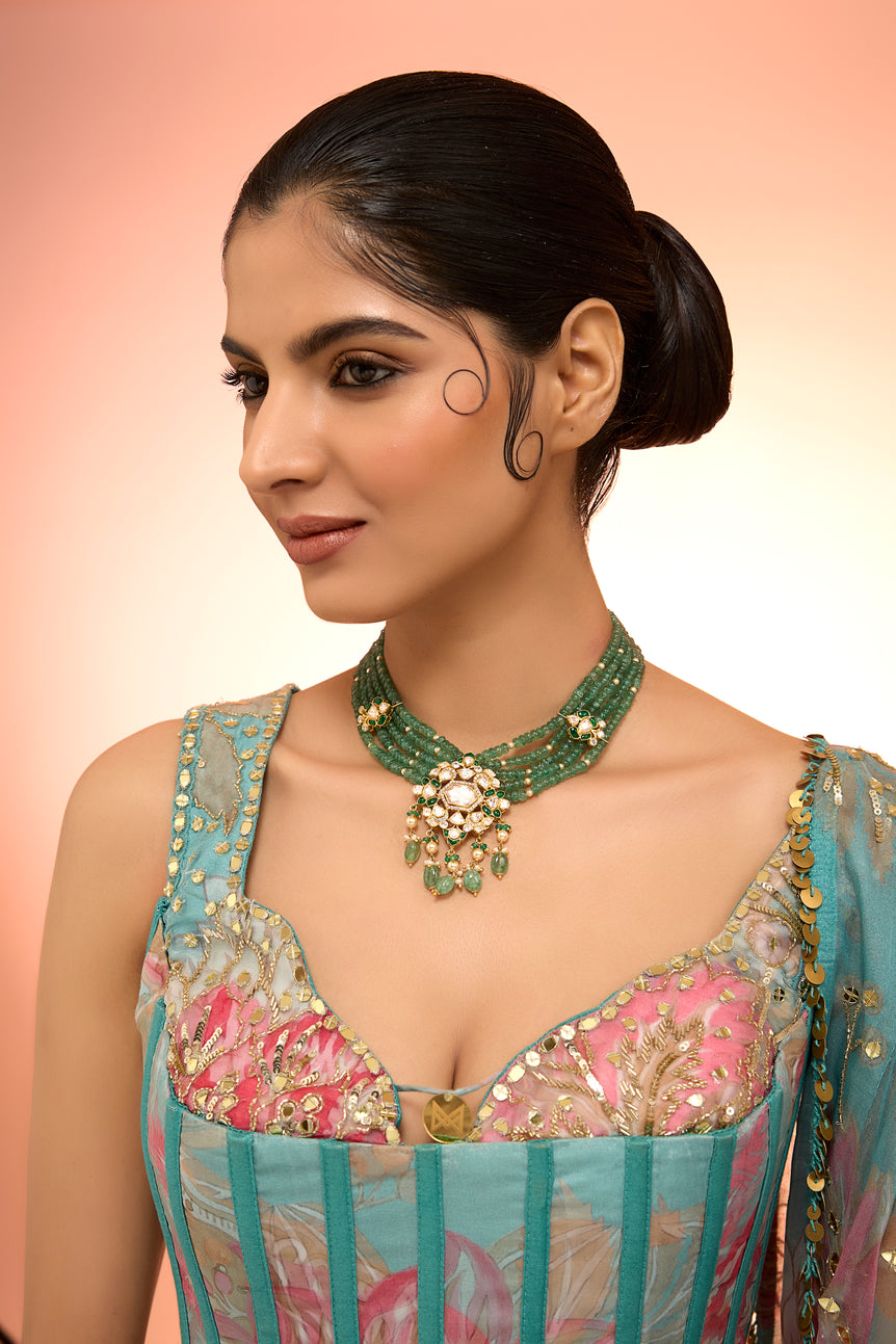 Panna Moissanite Bead Necklace