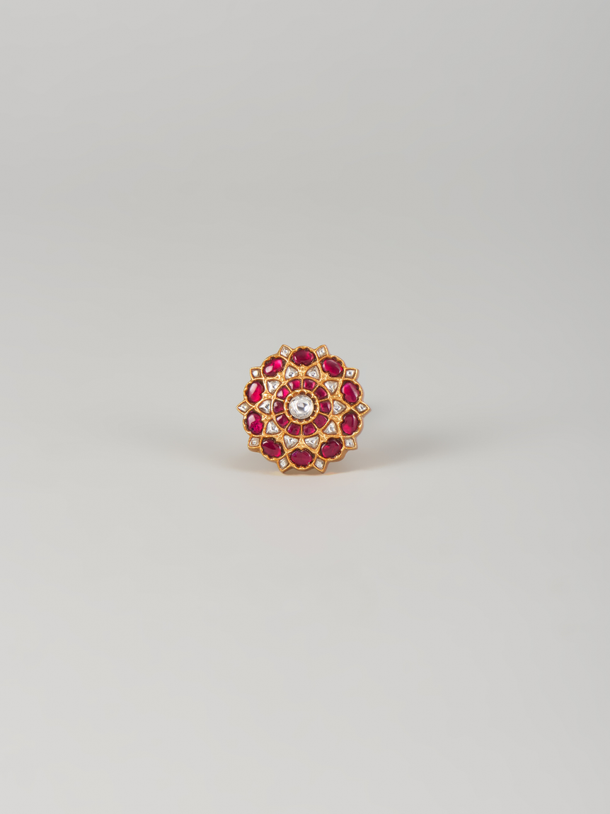Phool Red Kundan Ring