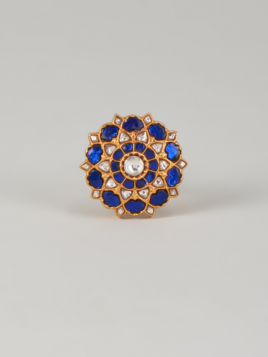 Phool Blue Kundan Ring