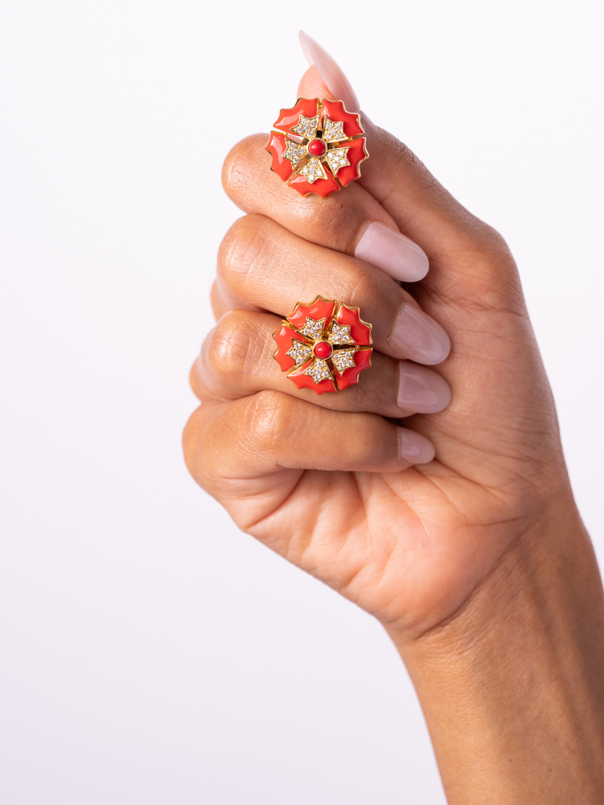 Fleur Orange Enamel Earrings