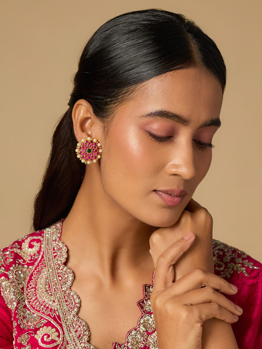Lal Chakra Kundan Earrings
