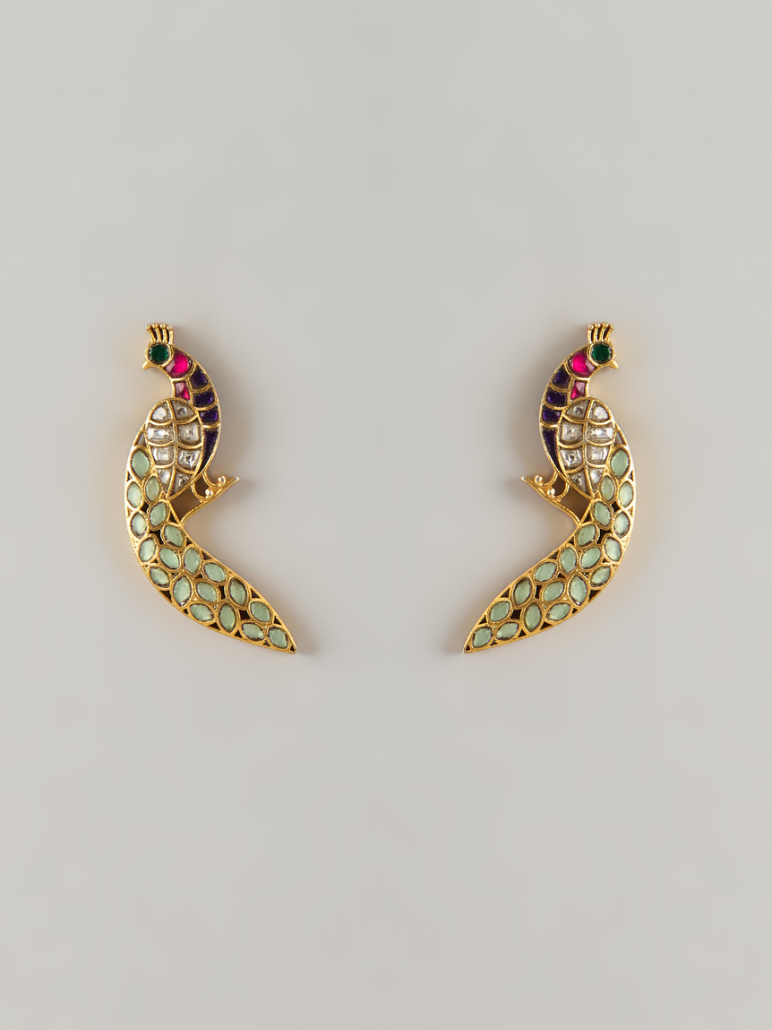 Regal peacock Kundan Earrings