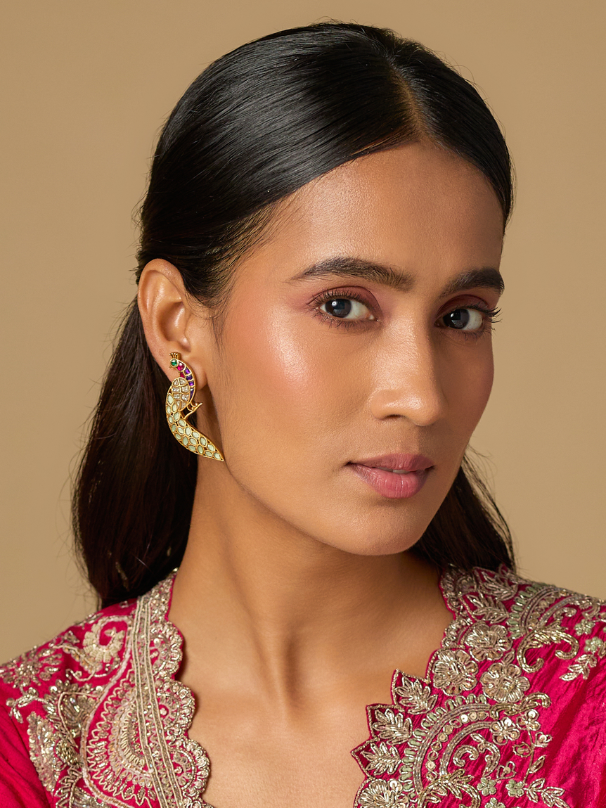 Regal peacock Kundan Earrings