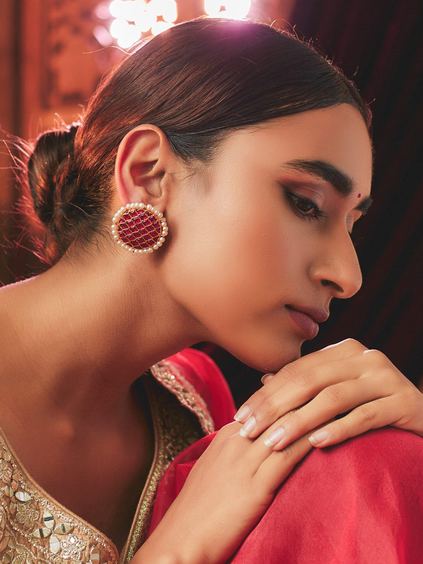 Mayuri Red Kundan Tops with Pearls