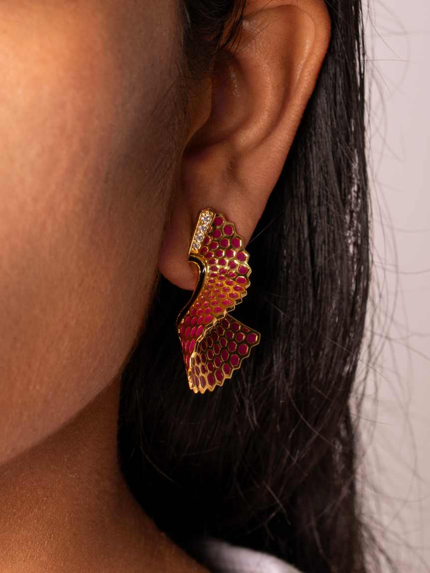 Gilded Pink Enamel Earrings