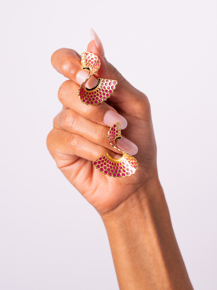 Gilded Pink Enamel Earrings