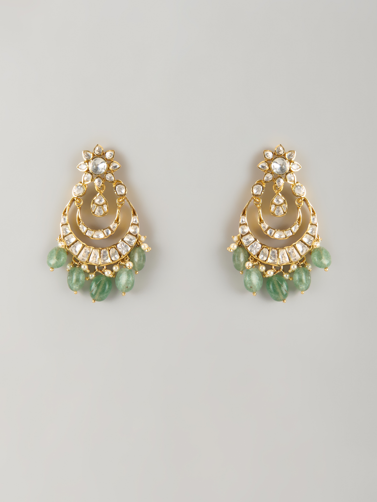 Floral Chaandbali with green beads
