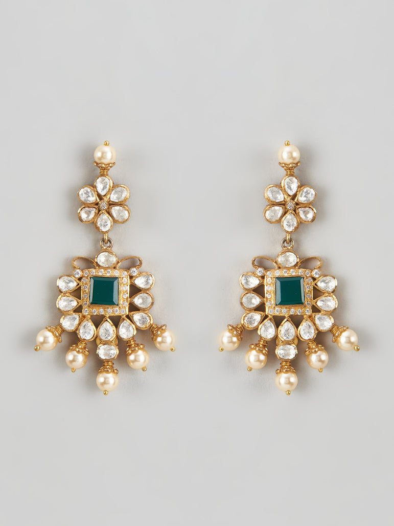 Aditri Moissanite Earrings with Pearls and Stones