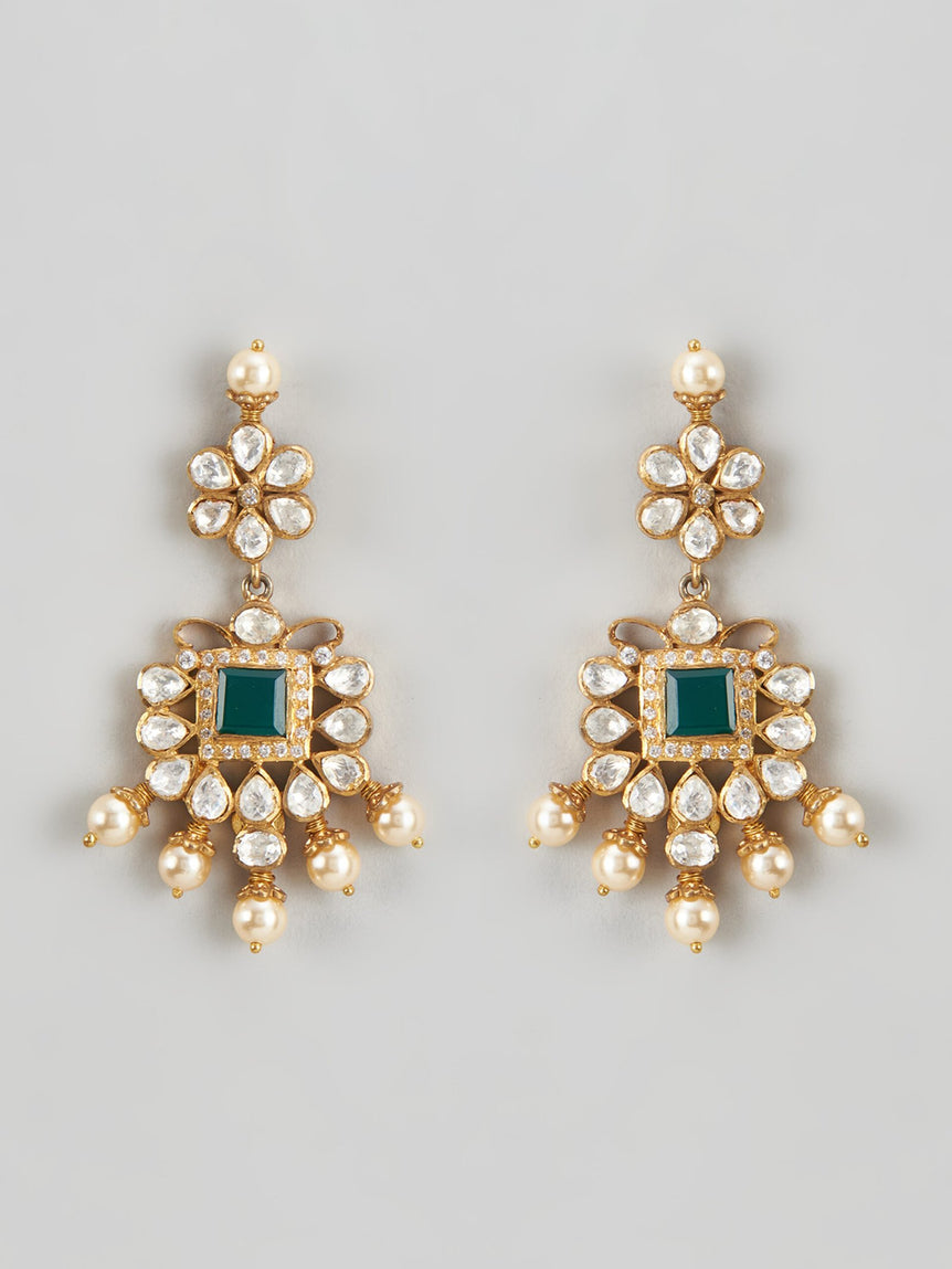 Aditri Moissanite Earrings with Pearls and Stones