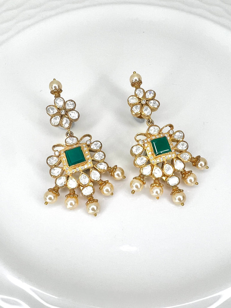 Aditri Moissanite Earrings with Pearls and Stones