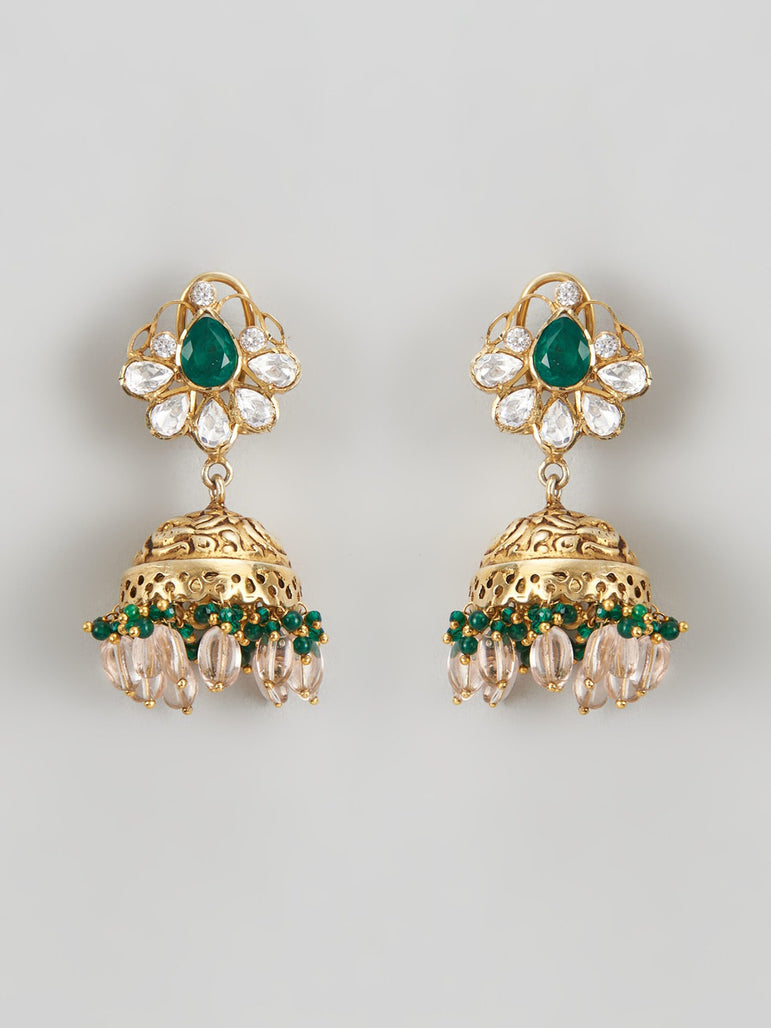 Sukhi Nakshi Moissanite Jhumkas with Beads and Stones