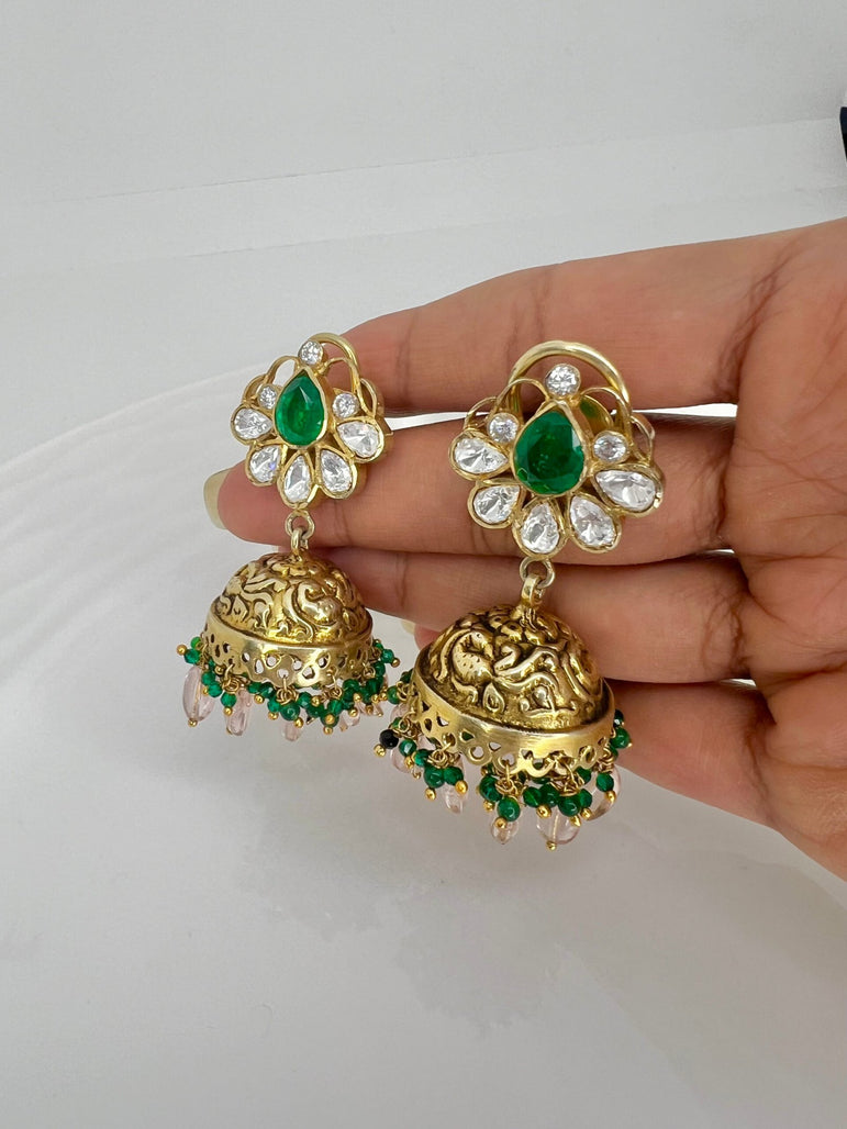 Sukhi Nakshi Moissanite Jhumkas with Beads and Stones