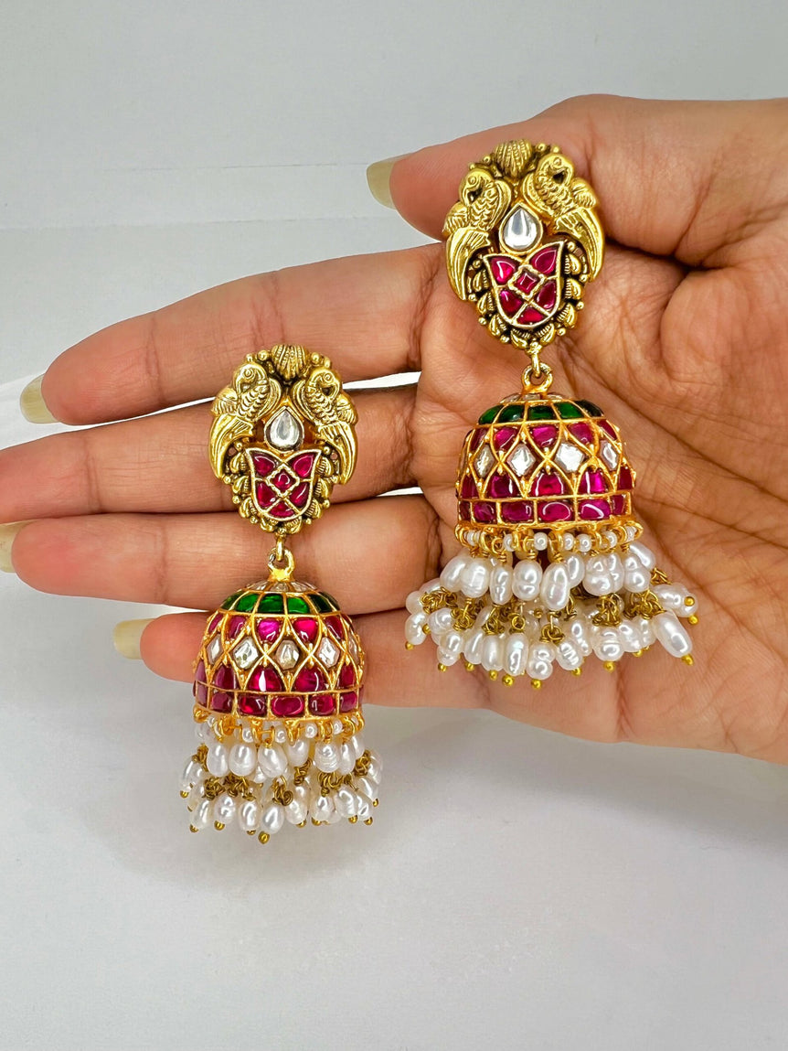 Trishala Nakshi Kundan Jhumkas with Pearls