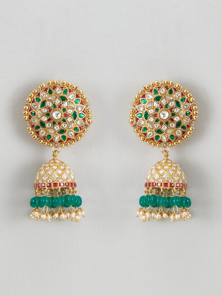 Phool Kundan Jhumkas with Pearls and Beads