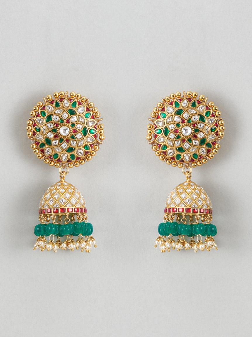 Phool Kundan Jhumkas with Pearls and Beads