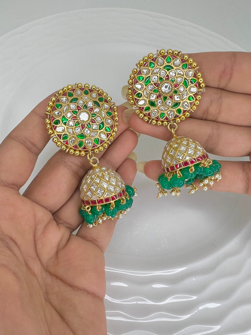 Phool Kundan Jhumkas with Pearls and Beads