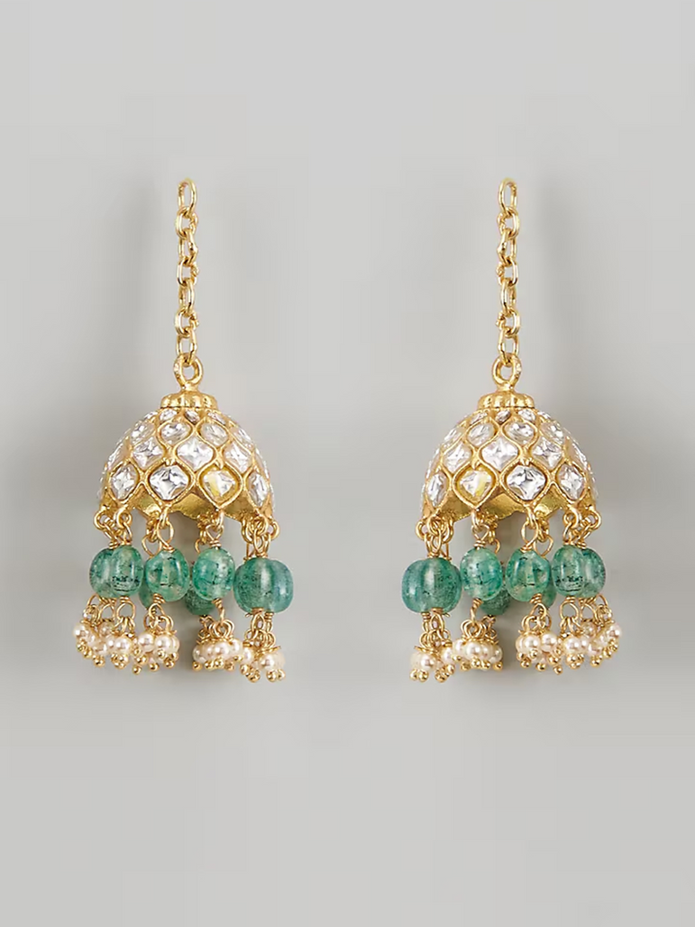 Classic Kundan Jhumka Drops with Pearls and Beads