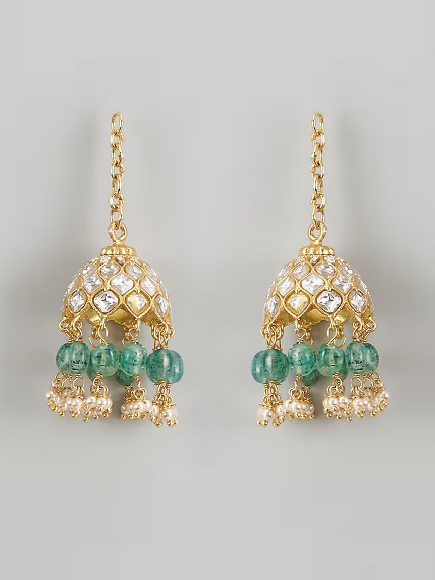 Classic Kundan Jhumka Drops with Pearls and Beads