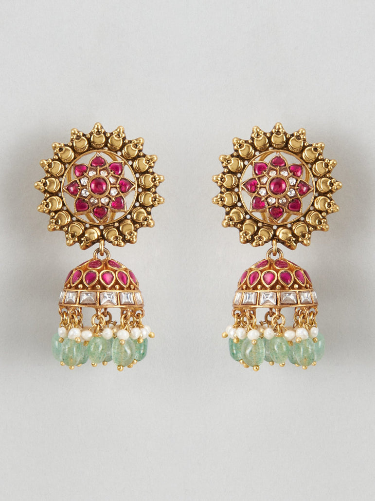 Surya Kundan Jhumkas with Pearls and Beads