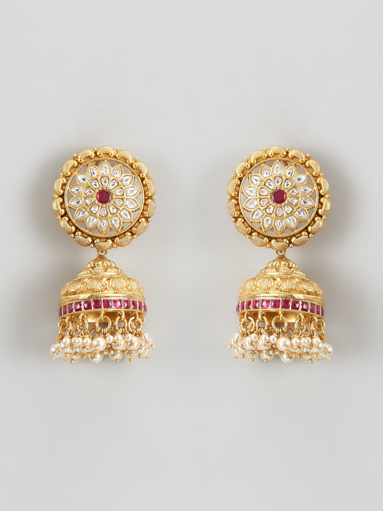 Adrika Nakshi Kundan Jhumkas and Pearls