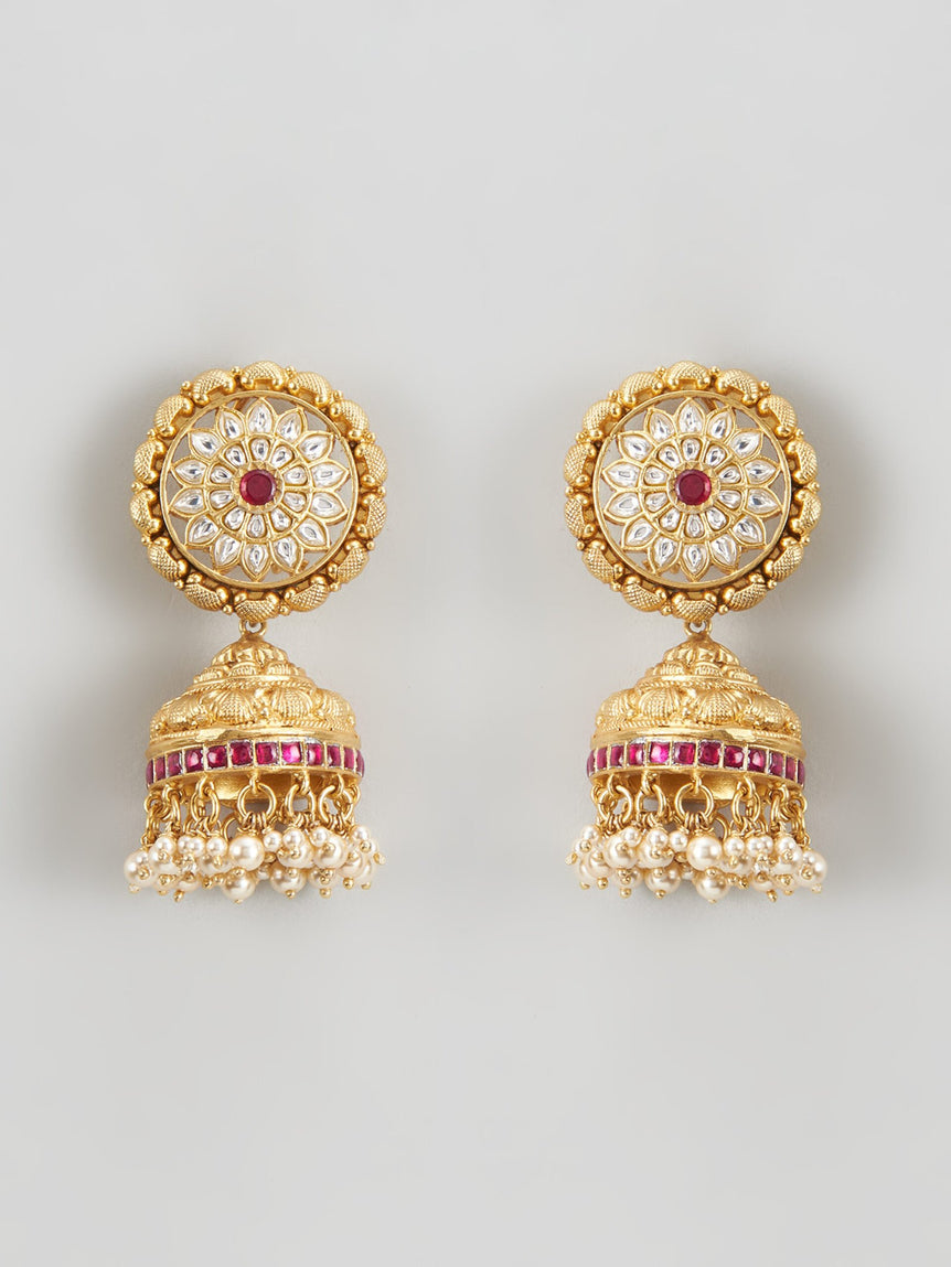 Adrika Nakshi Kundan Jhumkas and Pearls