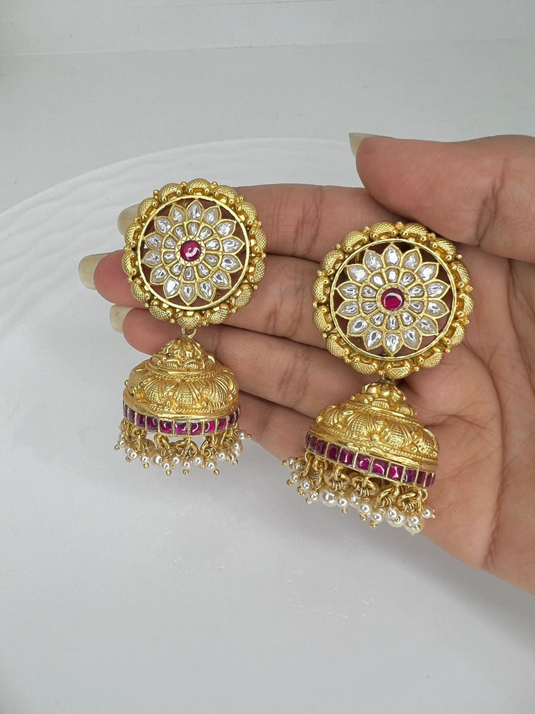 Adrika Nakshi Kundan Jhumkas and Pearls