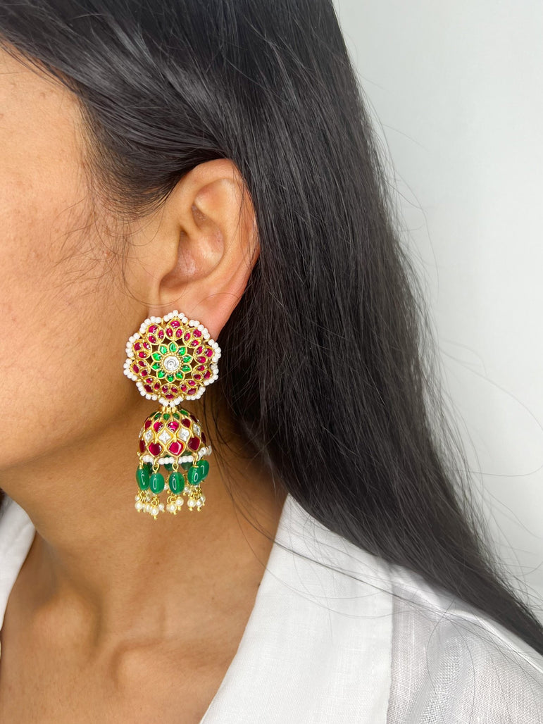 Apsara Kundan Jhumkas with Pearls and Beads