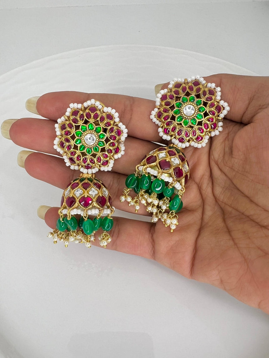 Apsara Kundan Jhumkas with Pearls and Beads