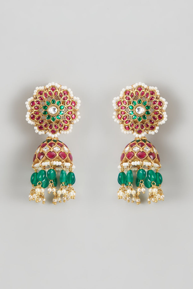 Apsara Kundan Jhumkas with Pearls and Beads