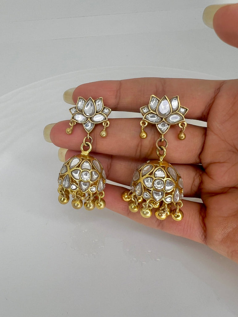 White Lotus Kundan Jhumkas