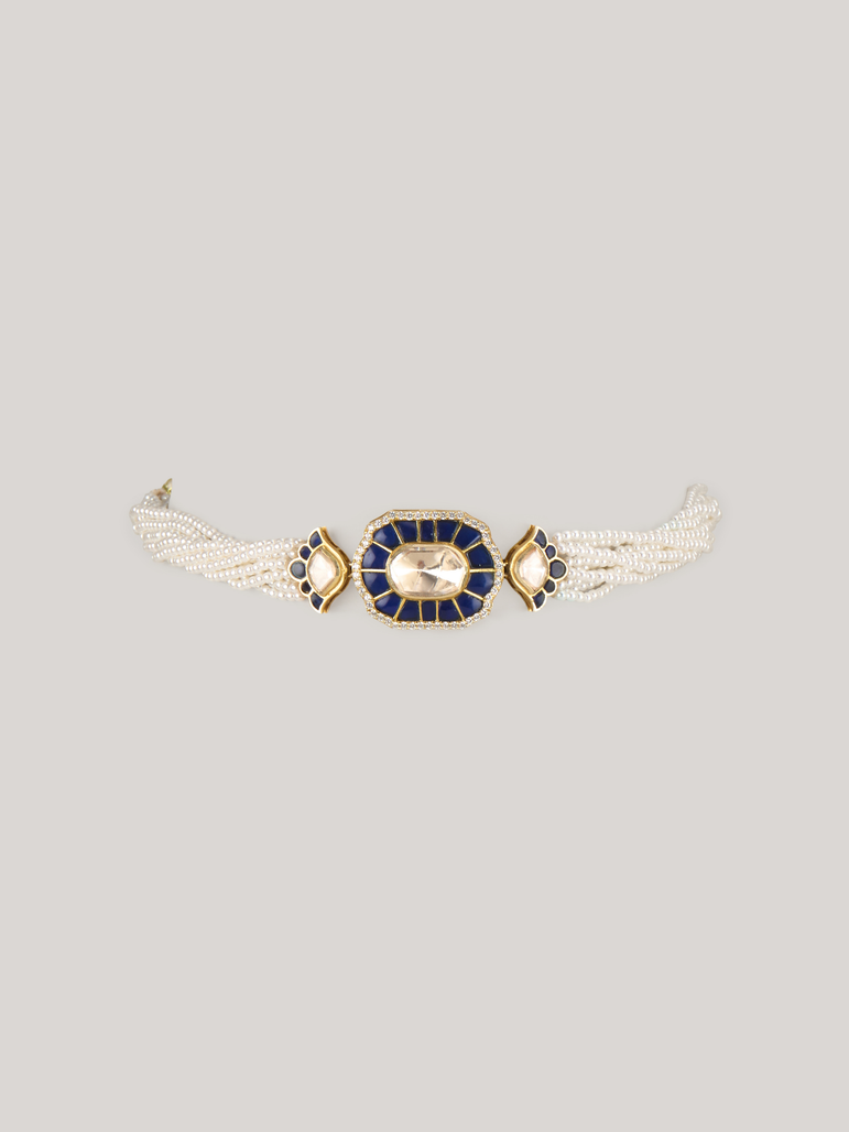Siva Moissanite Choker with Pearls- blue