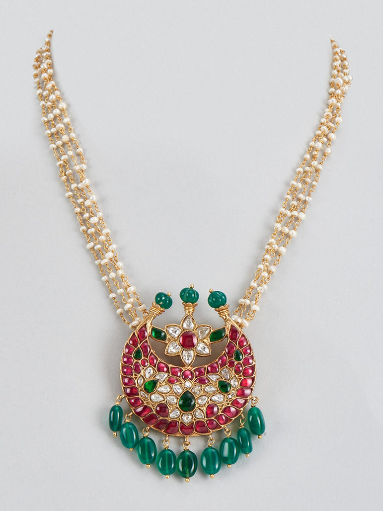 Fariyaz Kundan Pendent with Pearl strings